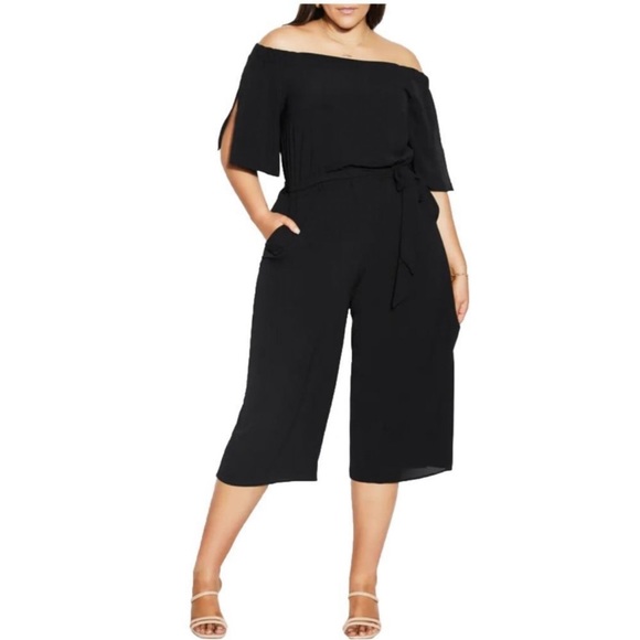 City Chic Pants - City Chic Womens Off the Shoulder Wide Leg Jumpsuit Black Size 14